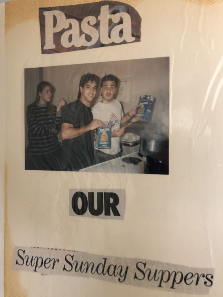 Ross with some friends getting ready to cook some italian food