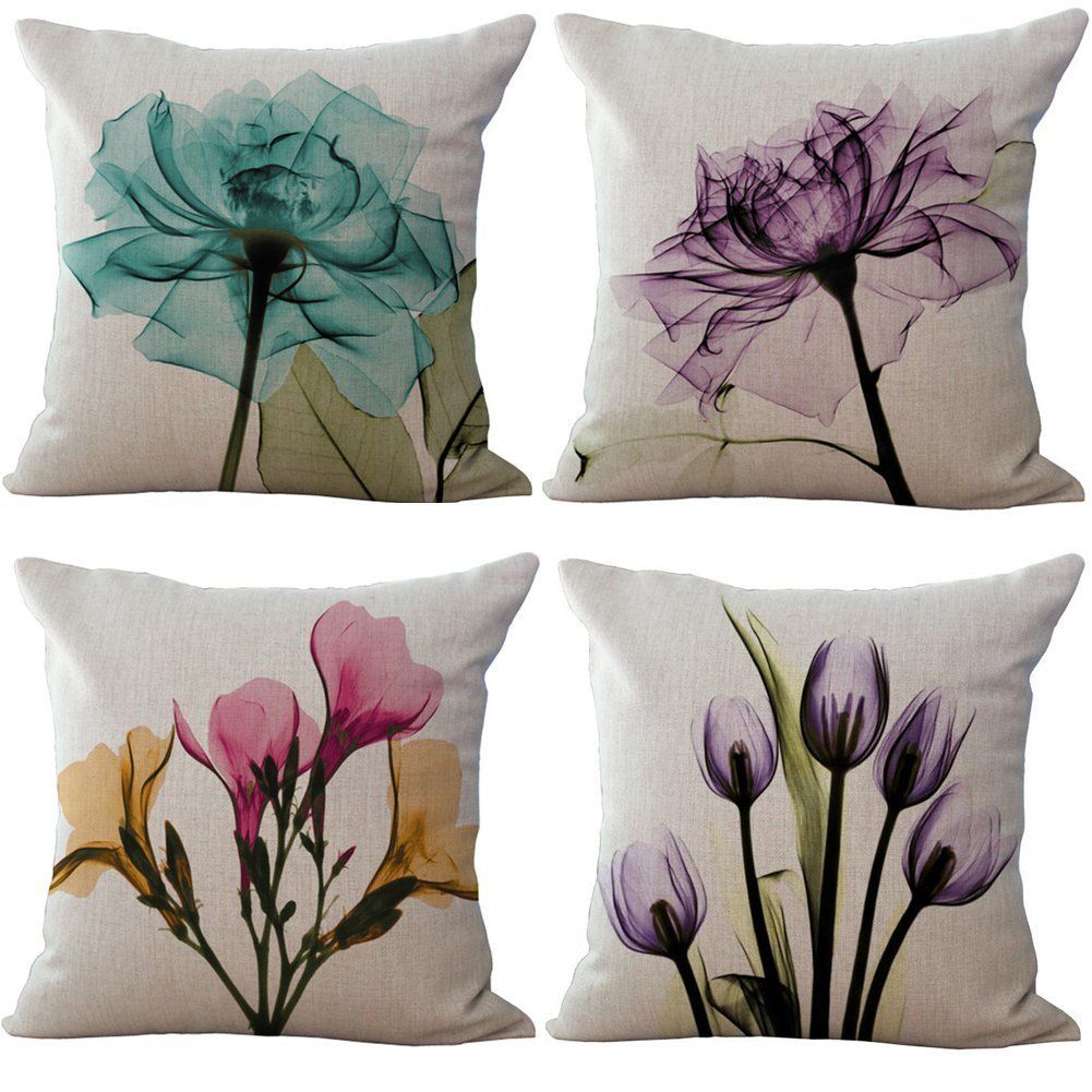 Beautiful Flowers - 18in x 18in - Cotton Linen Pillow Covers by RwalkinZ